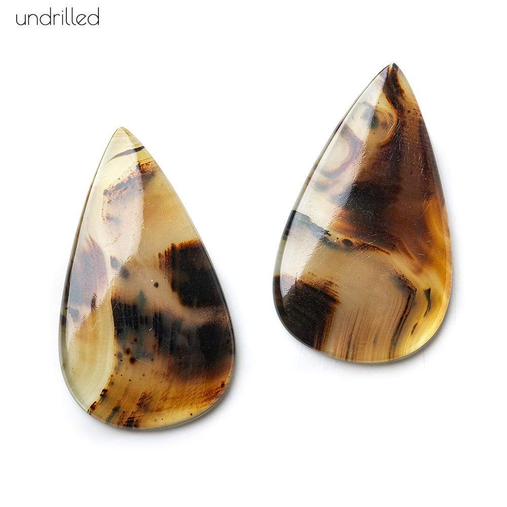 36x21x3mm Cream & Brown Agate Plain Pear Gem Quality Focal Set of 2 - Beadsofcambay.com