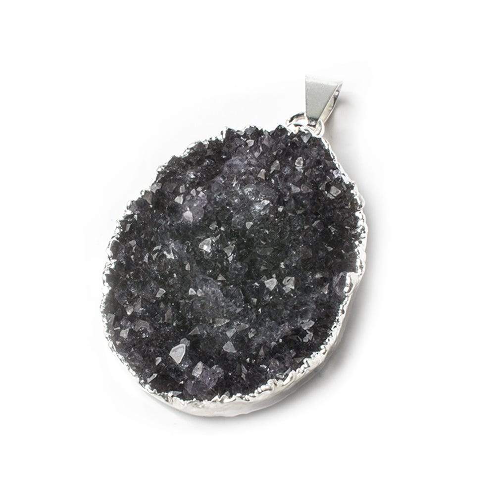 36x26x5mm Silver Leafed Amethyst Crystals Focal Bead with Bail - Beadsofcambay.com