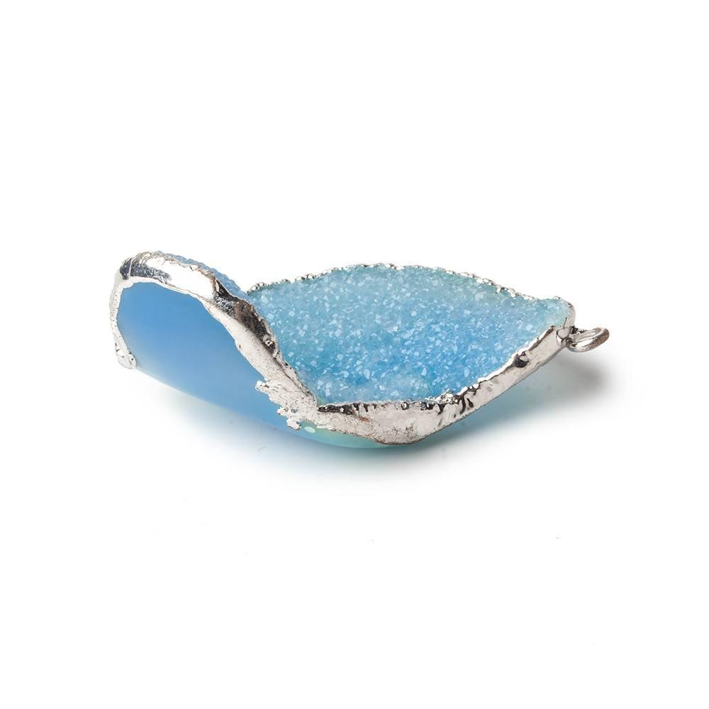 36x29x12mm Silver Leafed White & Blue Concave Drusy Focal Pendant 1 piece - Beadsofcambay.com