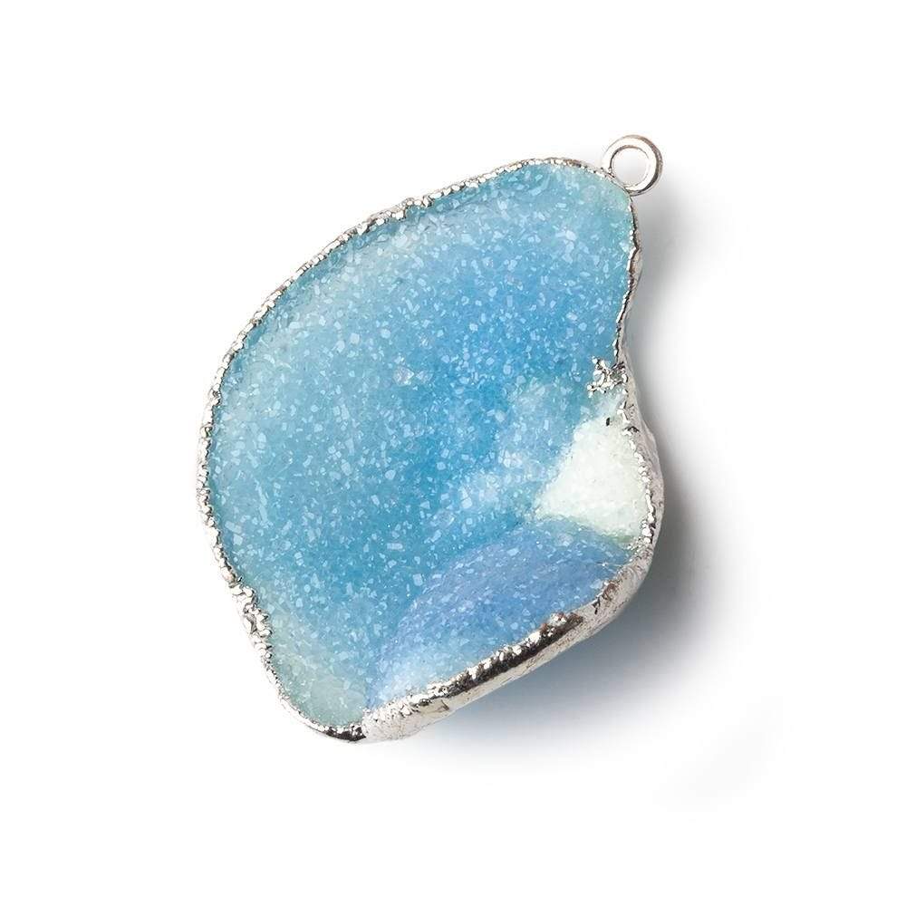 36x29x12mm Silver Leafed White & Blue Concave Drusy Focal Pendant 1 piece - Beadsofcambay.com