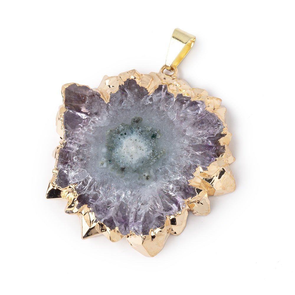 36x40mm Gold Leafed Amethyst Solar Quartz Slice Pendant 1 focal piece - Beadsofcambay.com