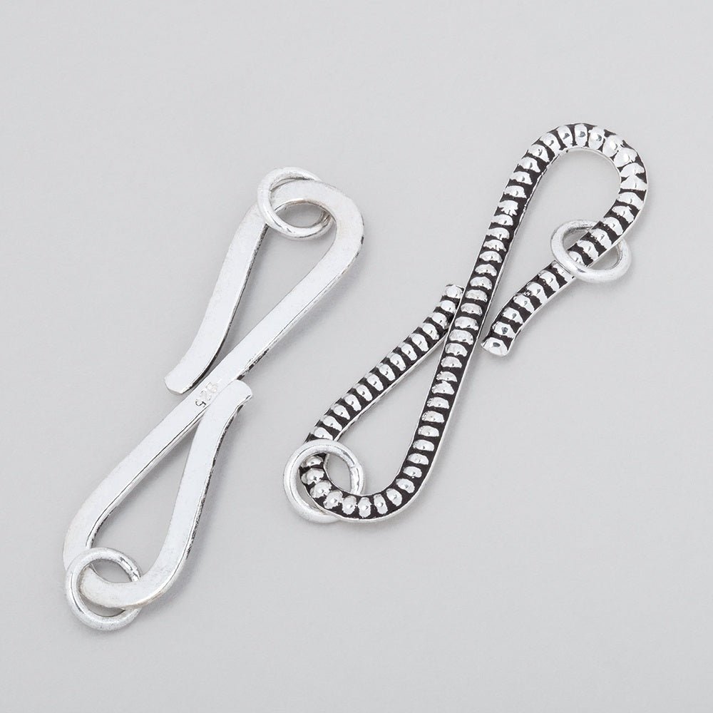 36x9mm Antiqued Sterling Silver S Hook Ribbed Design 1 piece - Beadsofcambay.com