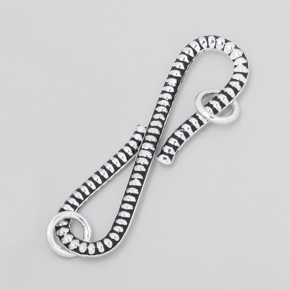 36x9mm Antiqued Sterling Silver S Hook Ribbed Design 1 piece - Beadsofcambay.com