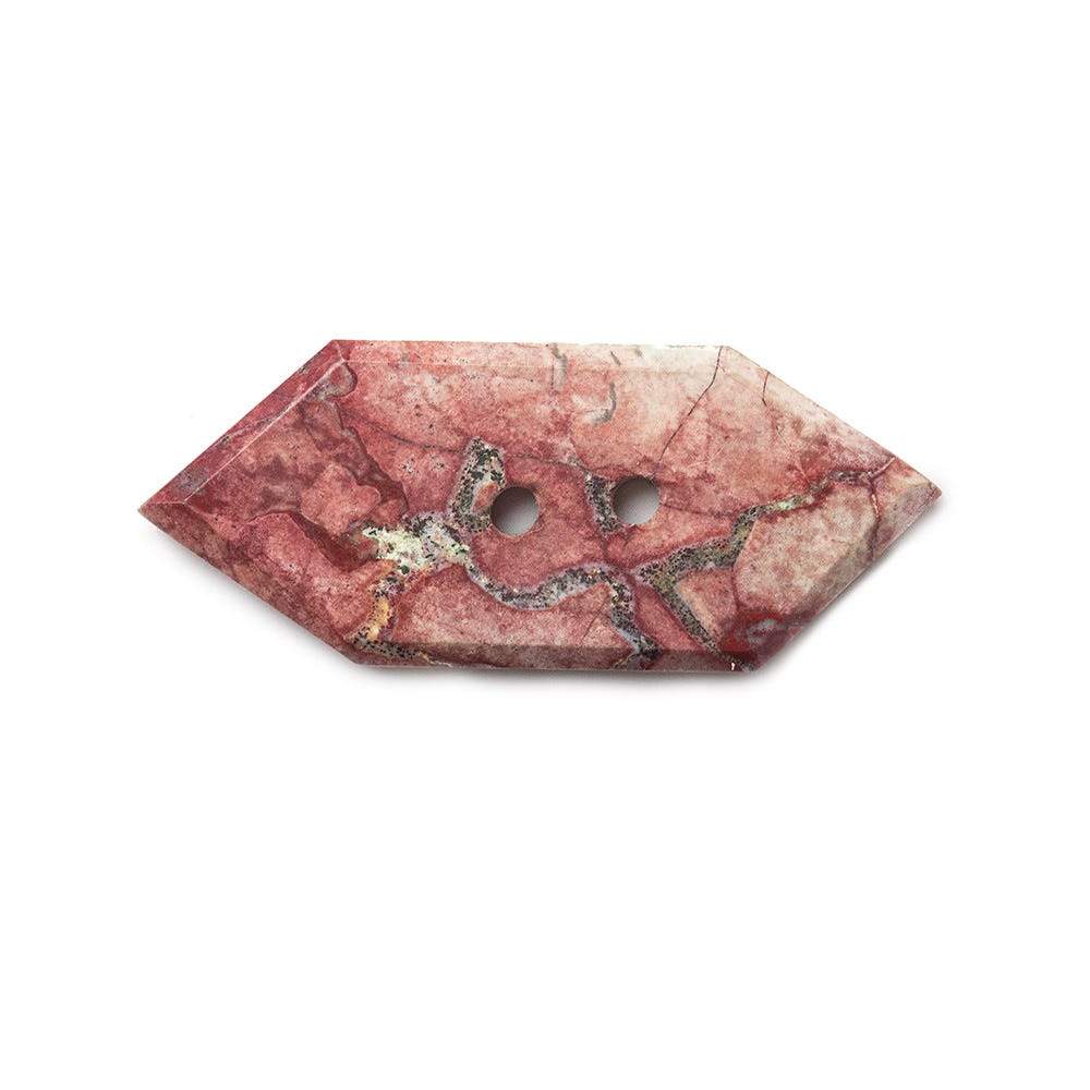 37.5x15.5mm Brecciated Plum Jasper Modified Hexagon 2.5mm hole button 1 piece - Beadsofcambay.com