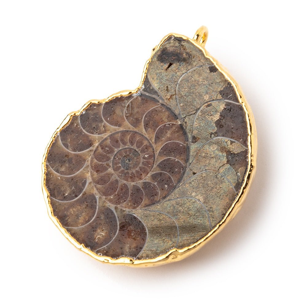37.5x31.5mm Gold Leafed Ammonite Fossil Pendant 1 focal piece - Beadsofcambay.com