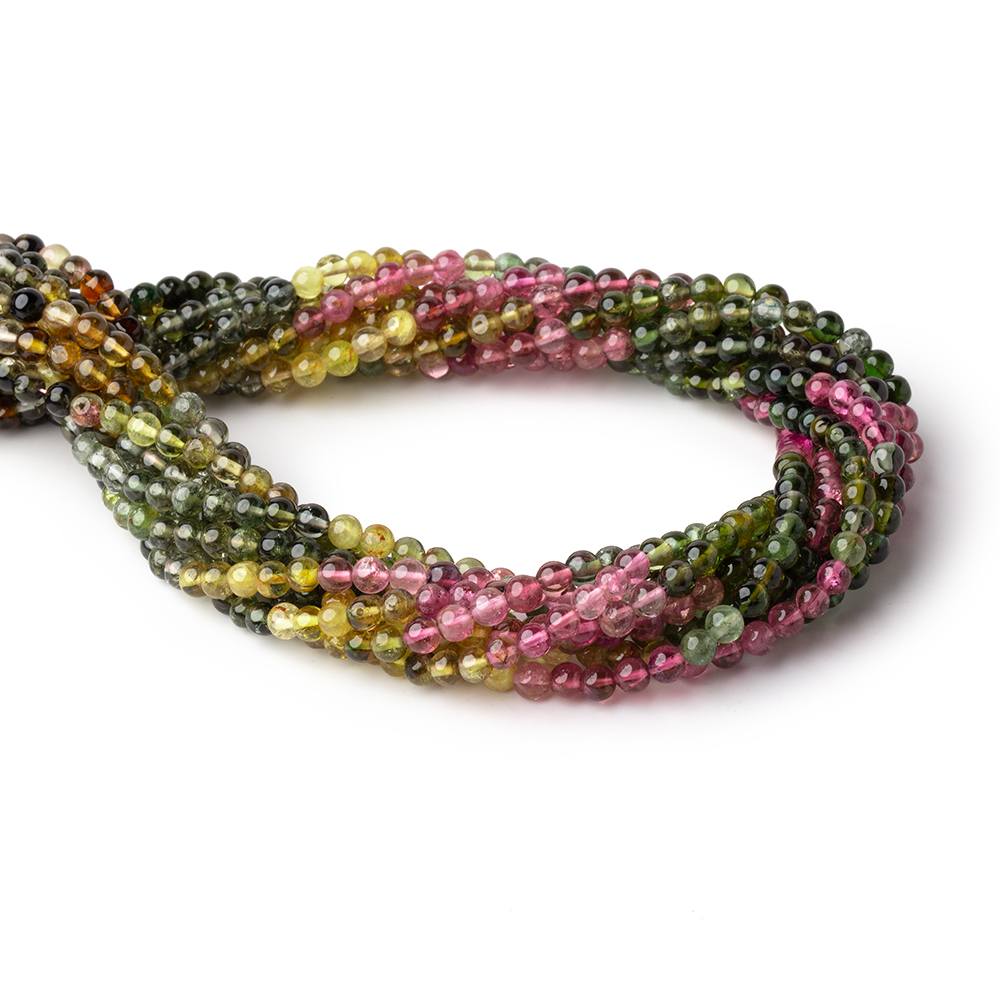 3.7mm Multi Color Tourmaline Plain Round Beads 14.75 inch 103 pieces - Beadsofcambay.com