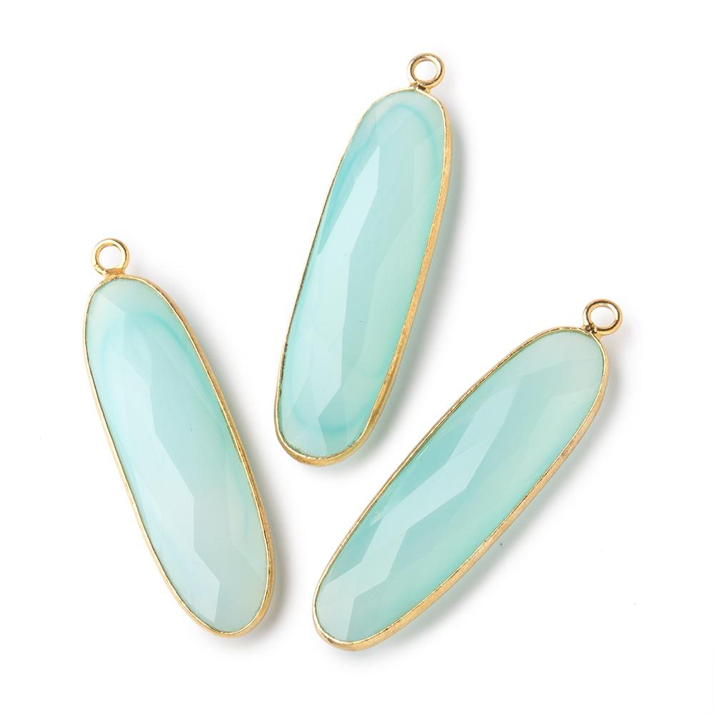 37x12mm Vermeil Bezel Seafoam Chalcedony Faceted Elongated Oval Pendant 1 piece - Beadsofcambay.com