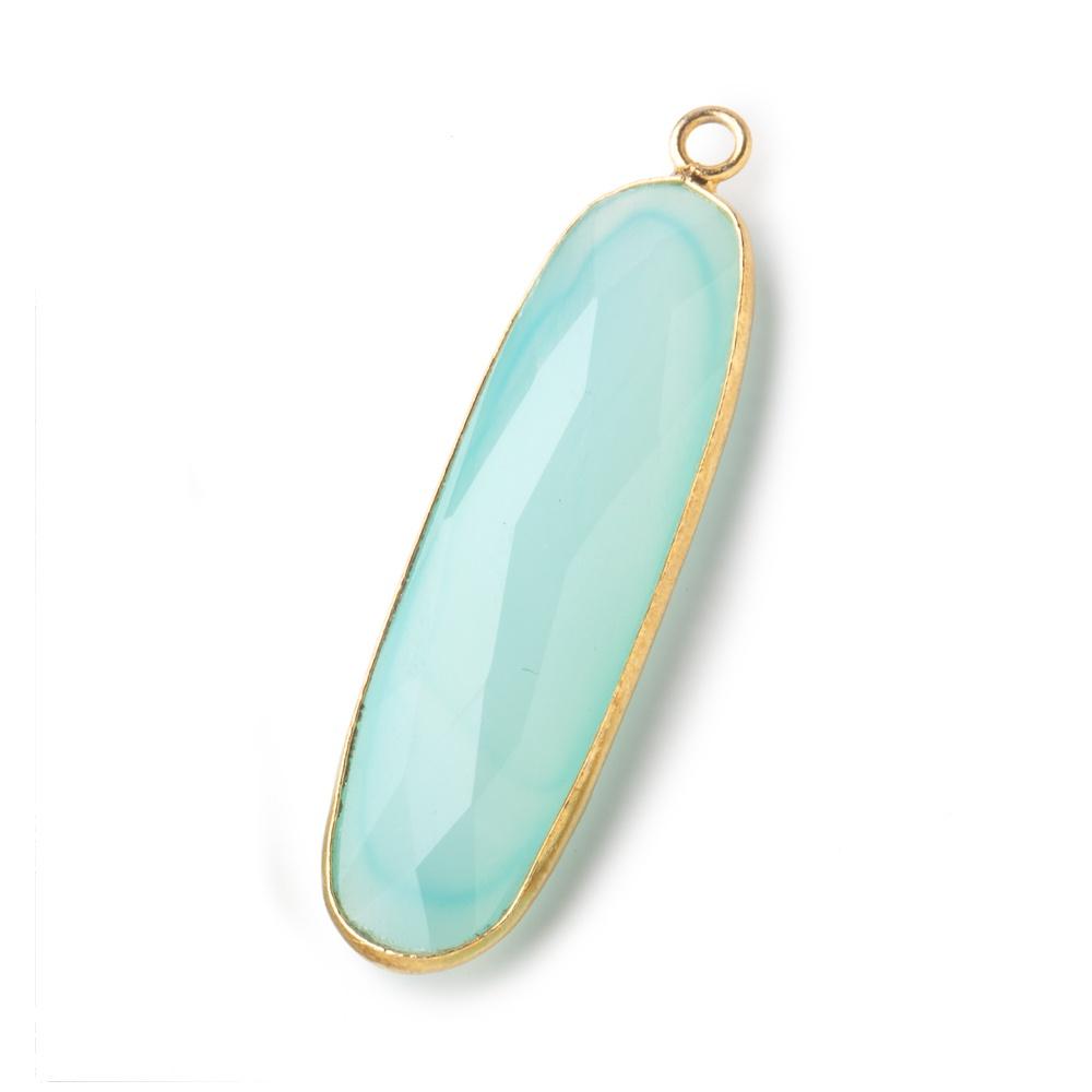 37x12mm Vermeil Bezel Seafoam Chalcedony Faceted Elongated Oval Pendant 1 piece - Beadsofcambay.com