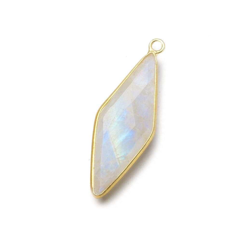 37x13mm Vermeil Bezel Rainbow Moonstone faceted kite pendant 1 piece - Beadsofcambay.com