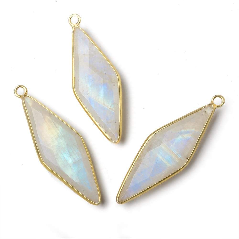 37x13mm Vermeil Bezel Rainbow Moonstone faceted kite pendant 1 piece - Beadsofcambay.com