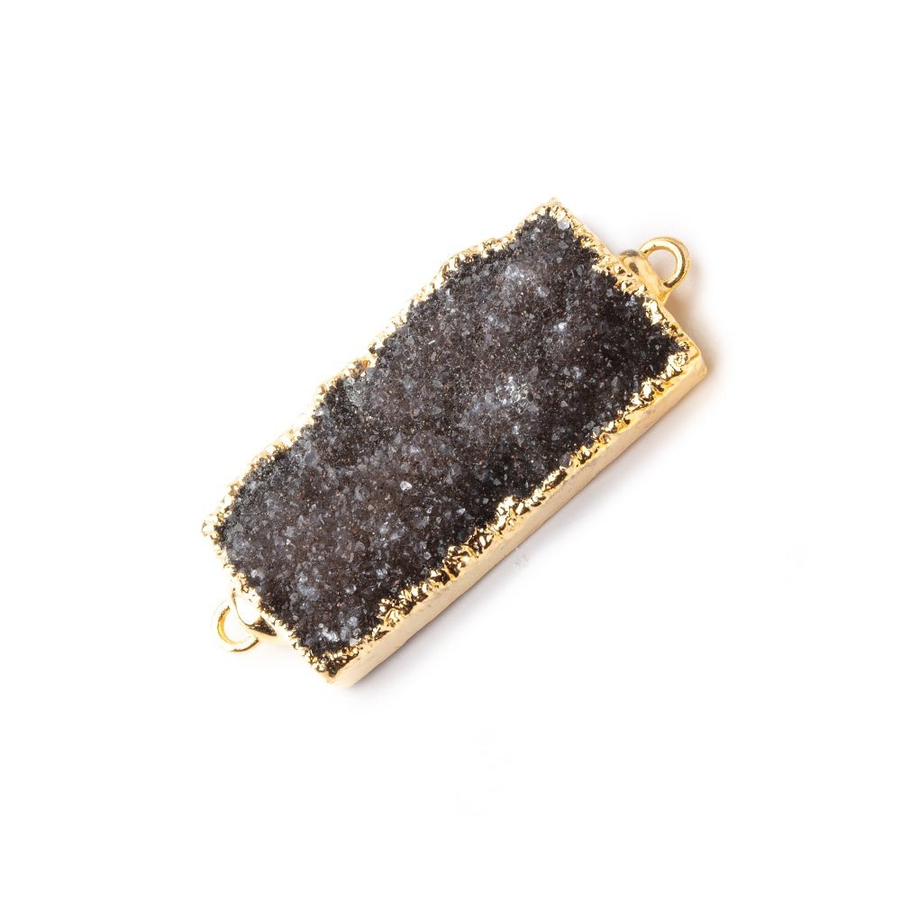37x14mm Gold Leaf Edged Chocolate Brown Drusy East West Bar Connector 1 piece - Beadsofcambay.com