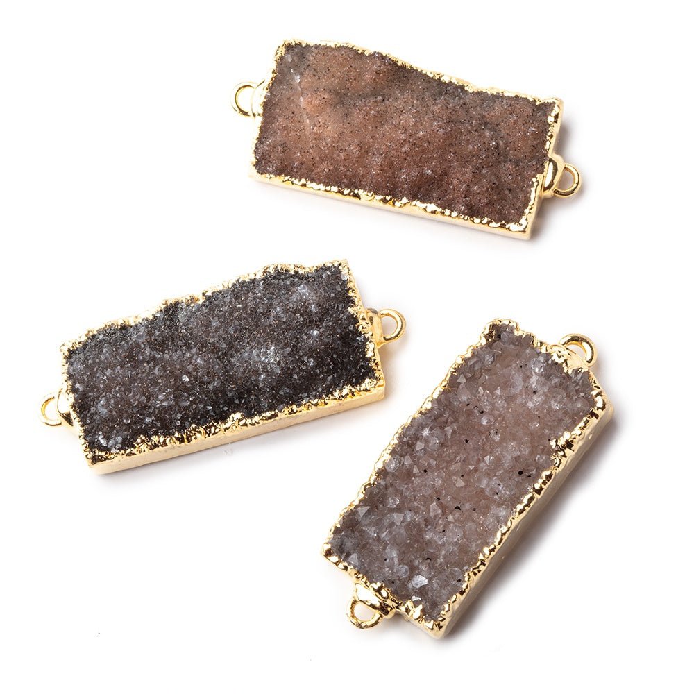 37x14mm Gold Leaf Edged Chocolate Brown Drusy East West Bar Connector 1 piece - Beadsofcambay.com
