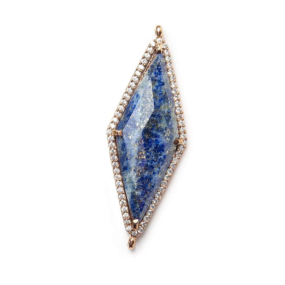 37x16mm Antique Copper Bezel CZ & Lapis Lazuli Faceted Kite Marquise Connector 1 focal bead - Beadsofcambay.com