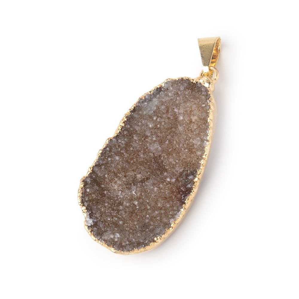 37x21mm Gold Leafed Brown Drusy Pendant 1 focal piece - Beadsofcambay.com