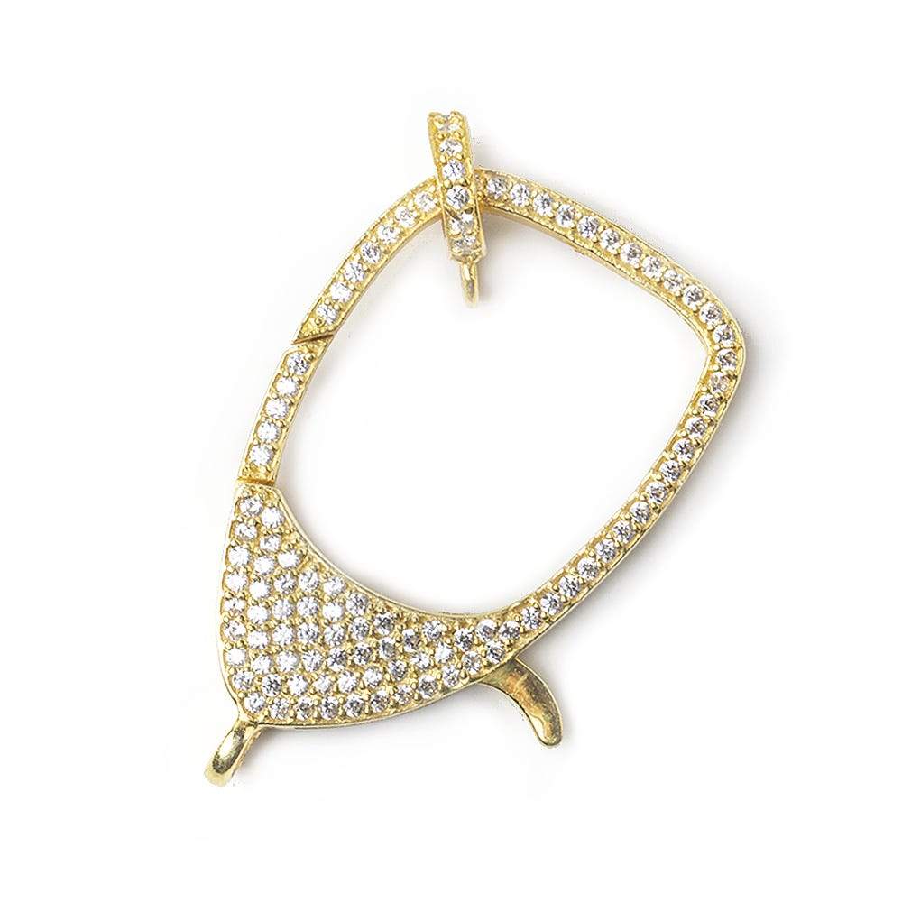 37x22mm Vermeil Pave CZ Lobster Clasp with CZ Ring 1 piece - Beadsofcambay.com