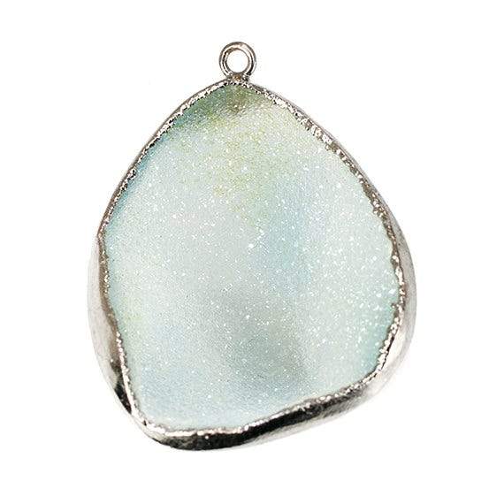 37x28x11mm Oxidized Silver Leafed Bluish White Agate Drusy Pendant 1 piece - Beadsofcambay.com