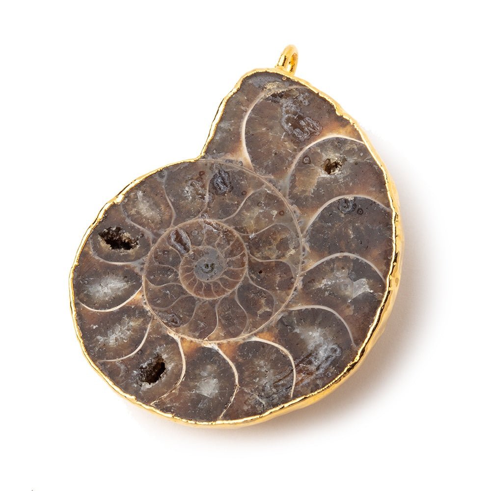37x32mm Gold Leafed Ammonite Fossil Pendant 1 focal piece - Beadsofcambay.com