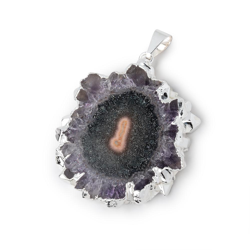 37x36mm Silver Leafed Amethyst Solar Quartz Slice Pendant 1 focal piece - Beadsofcambay.com