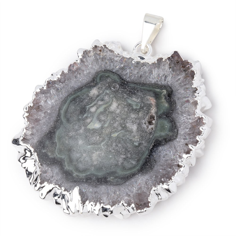 37x39mm Silver Leafed Amethyst Solar Quartz Slice Pendant 1 focal piece - Beadsofcambay.com