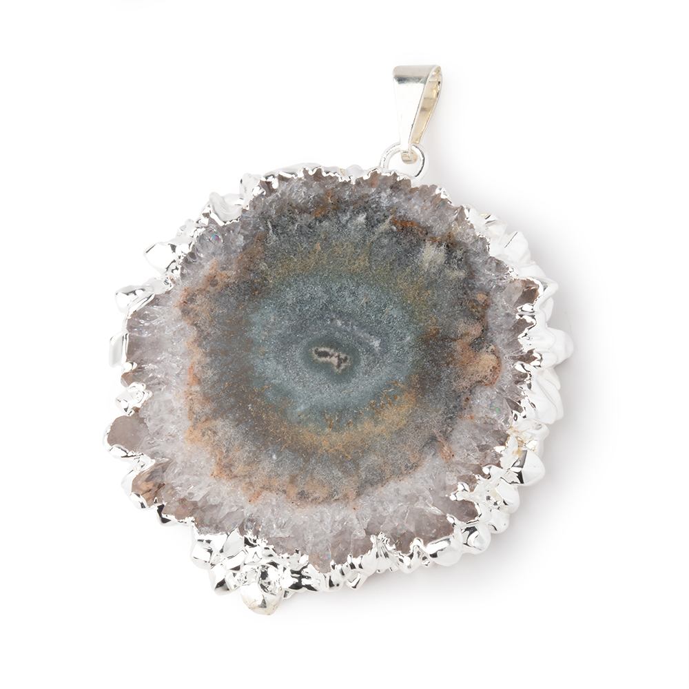 37x39mm Silver Leafed Amethyst Solar Quartz Slice Pendant 1 focal piece - Beadsofcambay.com