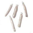 37x4mm Sterling Silver bezeled Light Peach Biwa Pearl 1 ring charm Pendant 1 piece - Beadsofcambay.com