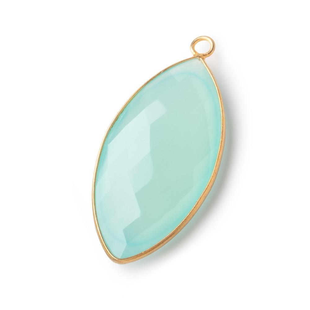 38x12mm Vermeil Bezel Seafoam Chalcedony Faceted Marquise Pendant 1 piece - Beadsofcambay.com