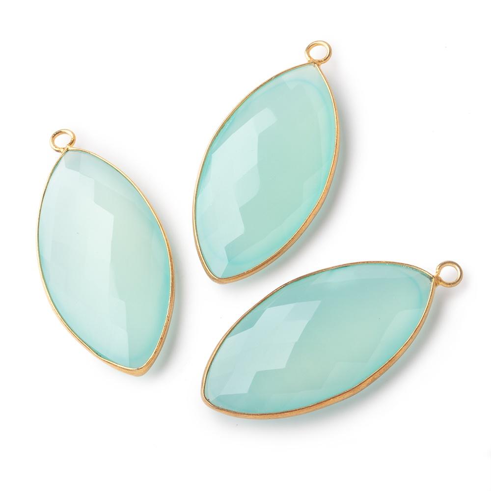 38x12mm Vermeil Bezel Seafoam Chalcedony Faceted Marquise Pendant 1 piece - Beadsofcambay.com