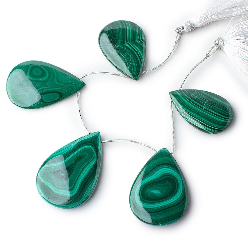 38x24-48x32mm Malachite Plain Pear Briolettes 6 inch 5 Beads - Beadsofcambay.com