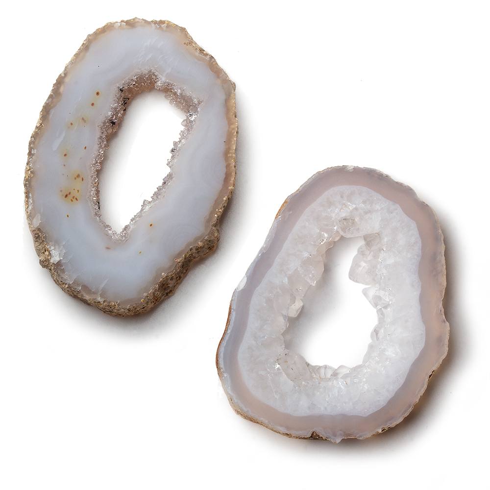 38x25-36x27mm Occo Agate with Drusy Slice without drill hole 2 pieces - Beadsofcambay.com