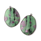 38x28mm Black Gold Bezeled Ruby in Zoisite Freeform Set of 2 Pendants - Beadsofcambay.com