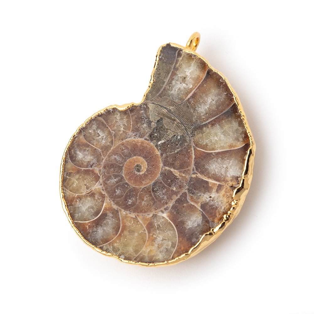 38x33mm Gold Leafed Ammonite Fossil Pendant 1 focal piece - Beadsofcambay.com