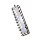 39x10.5mm Black Gold Bezel Cubic Zirconia & Rainbow Moonstone Bar Pendant 1 pc - Beadsofcambay.com