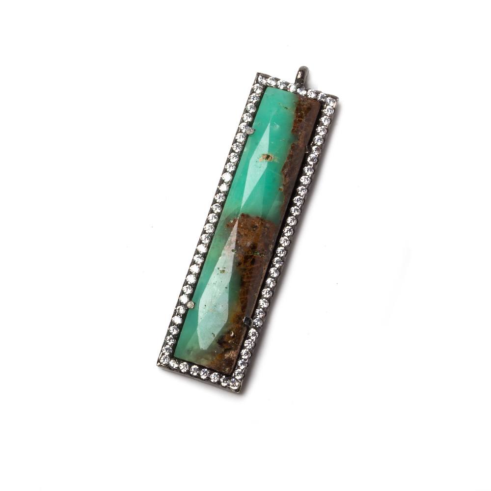 39x10.5mm Black Gold Bezel CZ and Chrysoprase Bar 1 ring Pendant 1 piece - Beadsofcambay.com