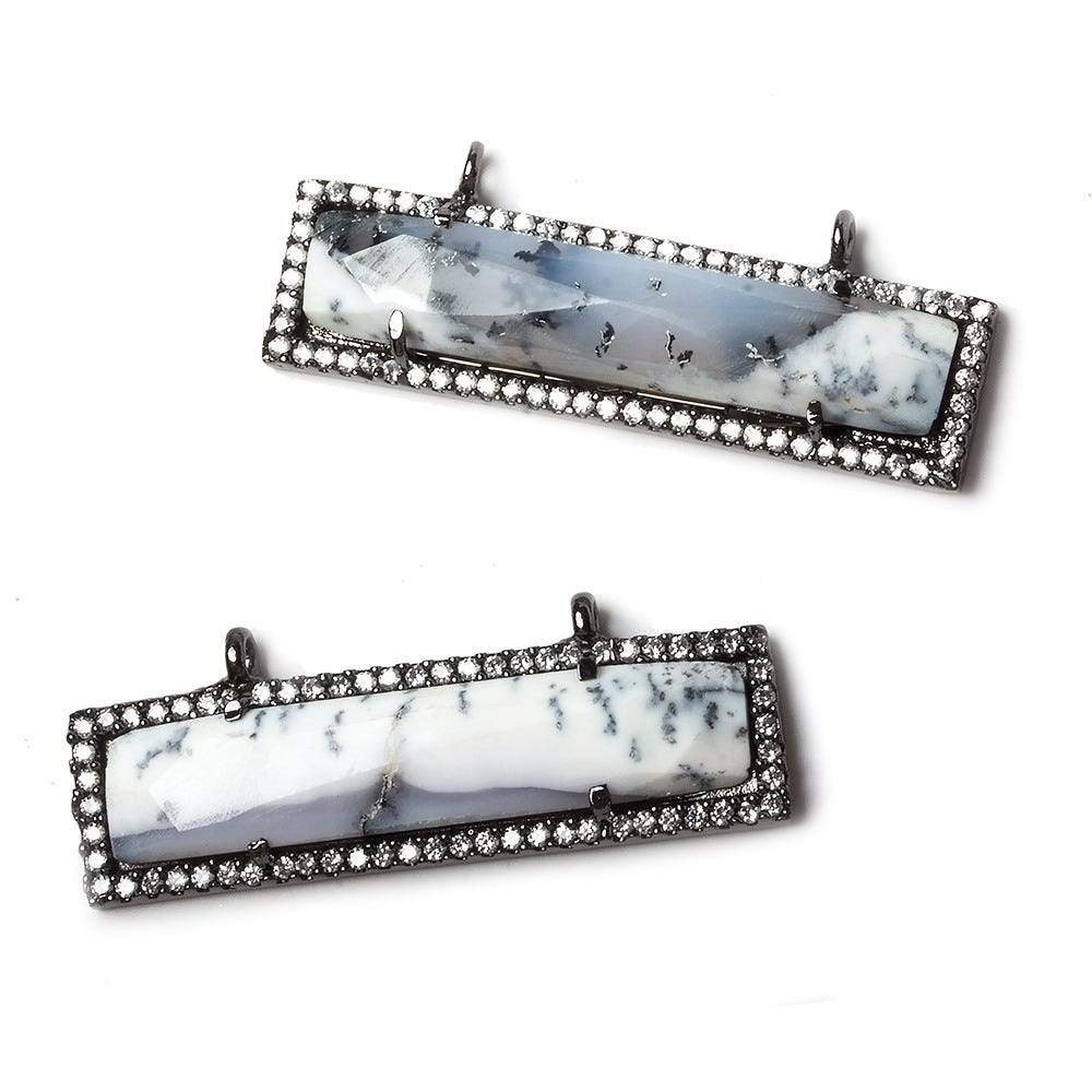 39x10.5mm Black Gold Bezel CZ and Dendritic Opal Bar 2 ring East - West Connector 1 piece - Beadsofcambay.com