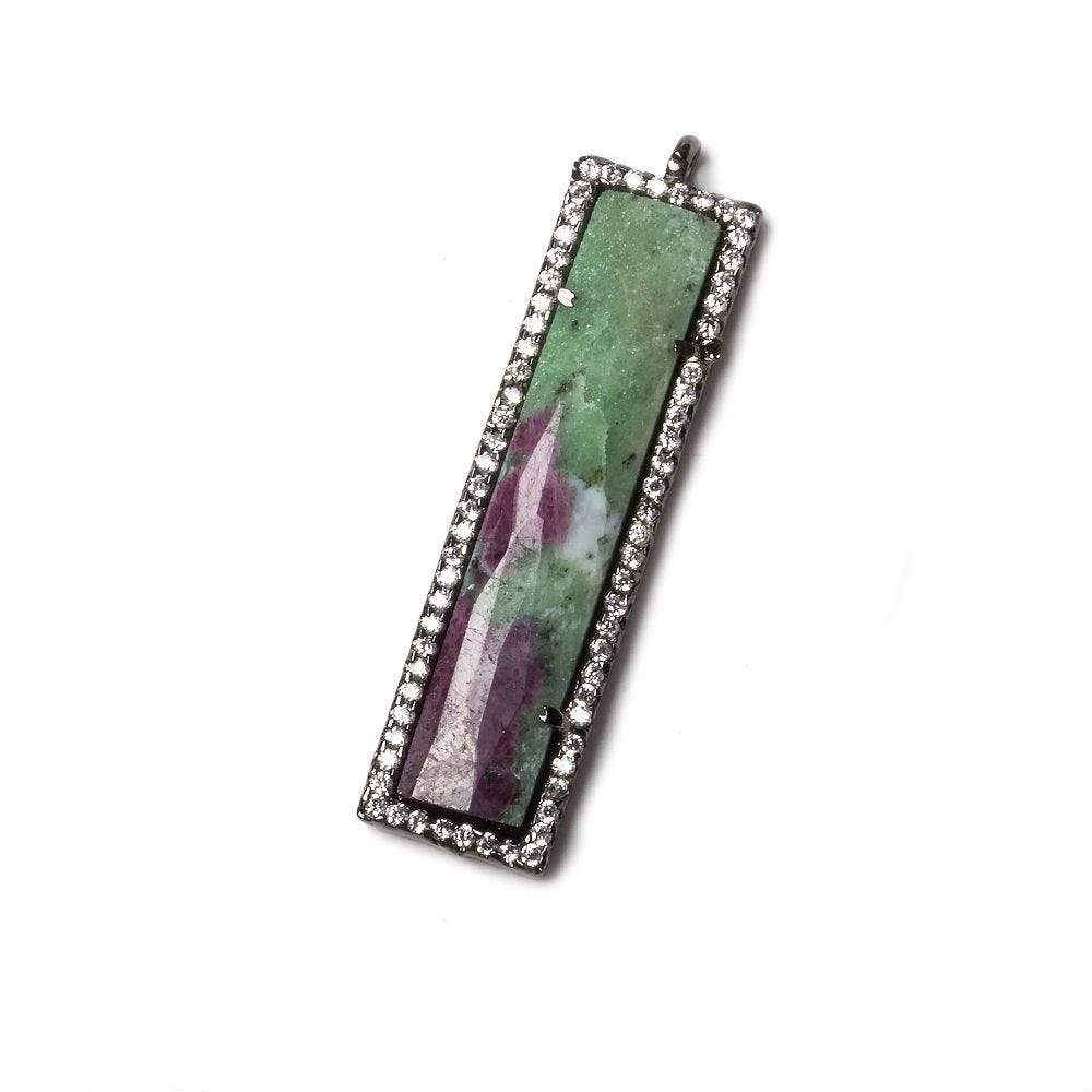 39x10.5mm Black Gold Bezel CZ and Ruby Zoisite Bar 1 ring Pendant 1 piece - Beadsofcambay.com