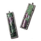 39x10.5mm Black Gold Bezel CZ and Ruby Zoisite Bar 1 ring Pendant 1 piece - Beadsofcambay.com