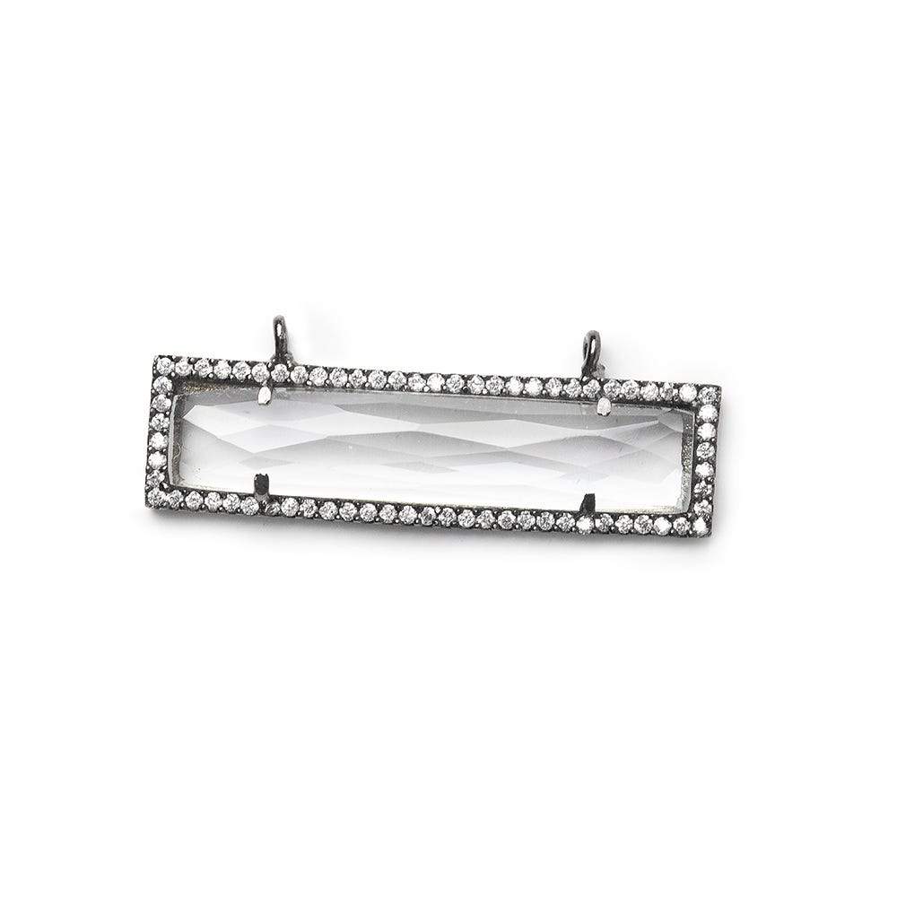 39x10.5mm Black Gold Bezel CZ & Crystal Quartz Bar 2 Prong East - West Connector 1 piece - Beadsofcambay.com