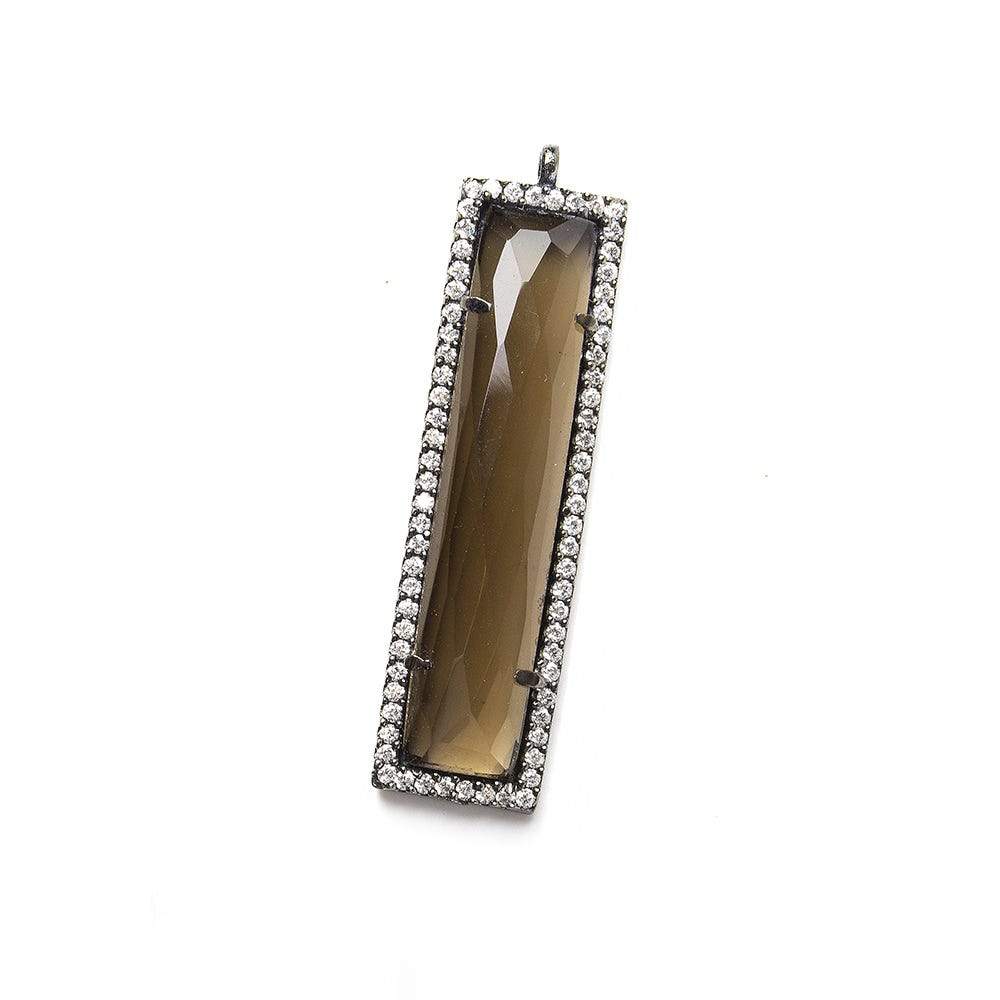 39x10.5mm Black Gold Bezel CZ & Smoky Quartz Bar 1 ring Pendant 1 piece - Beadsofcambay.com