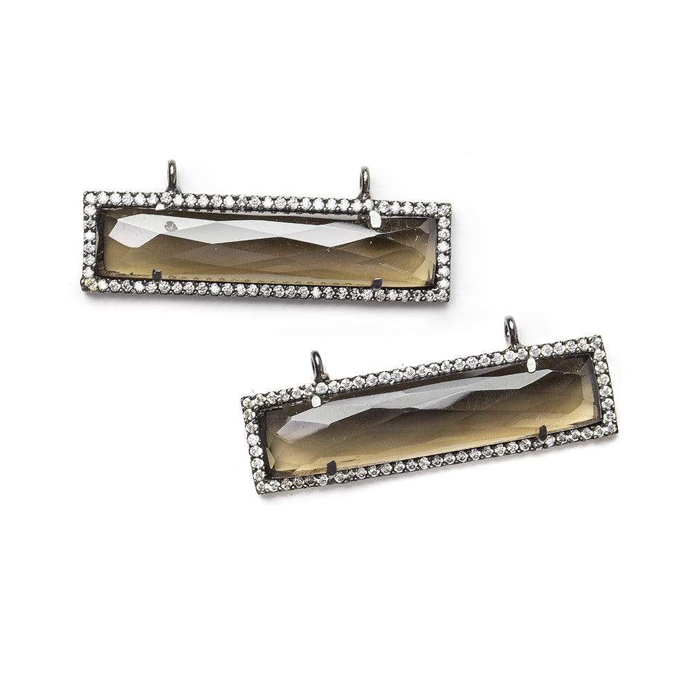 39x10.5mm Black Gold CZ Bezel Smoky Hydro Quartz Bar Connector 1 piece - Beadsofcambay.com