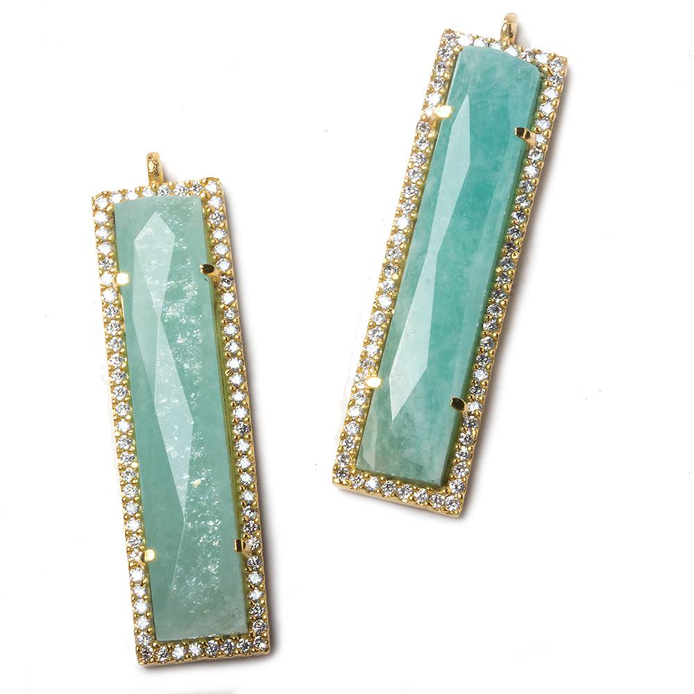 39x10.5mm Gold Bezel CZ and Amazonite Bar 1 ring Pendant 1 piece - Beadsofcambay.com