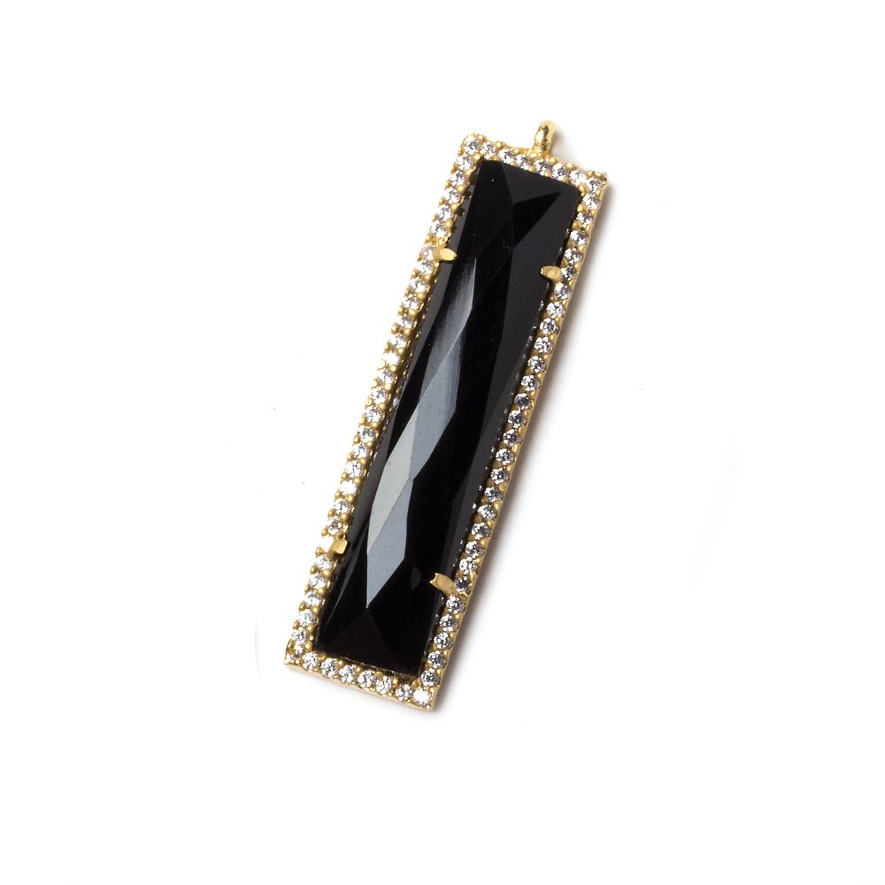 39x10.5mm Gold Bezel CZ and Black Chalcedony Bar 1 ring Pendant 1 piece - Beadsofcambay.com