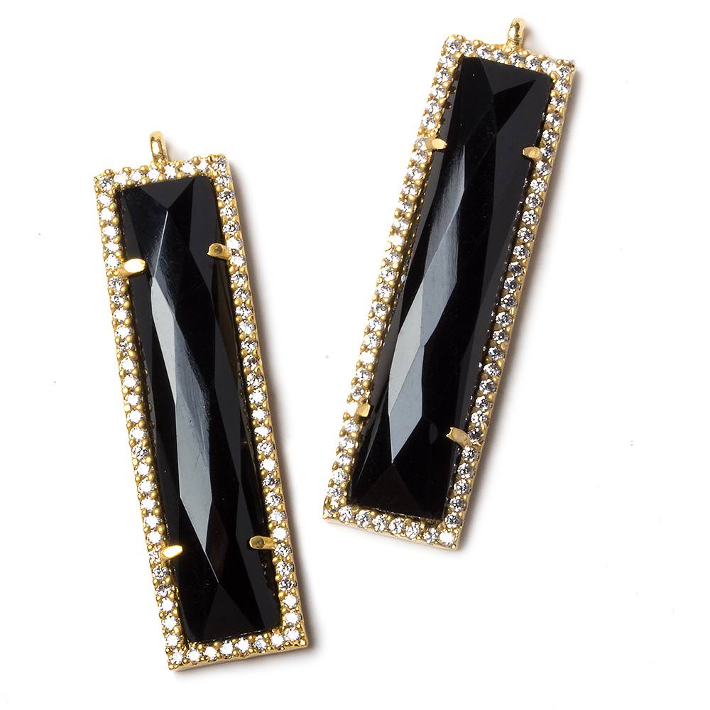 39x10.5mm Gold Bezel CZ and Black Chalcedony Bar 1 ring Pendant 1 piece - Beadsofcambay.com