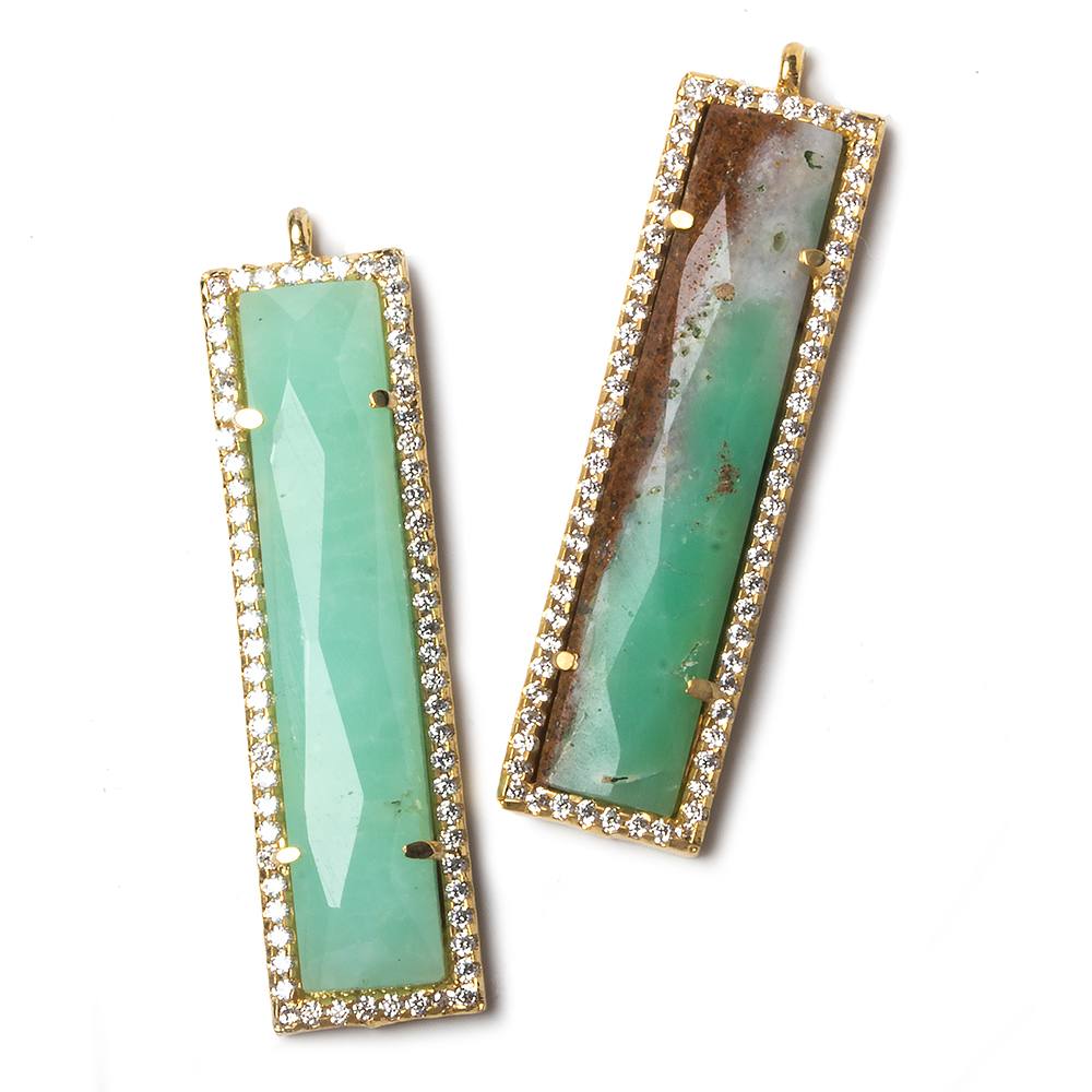 39x10.5mm Gold Bezel CZ and Chrysoprase Bar 1 ring Pendant 1 piece - Beadsofcambay.com