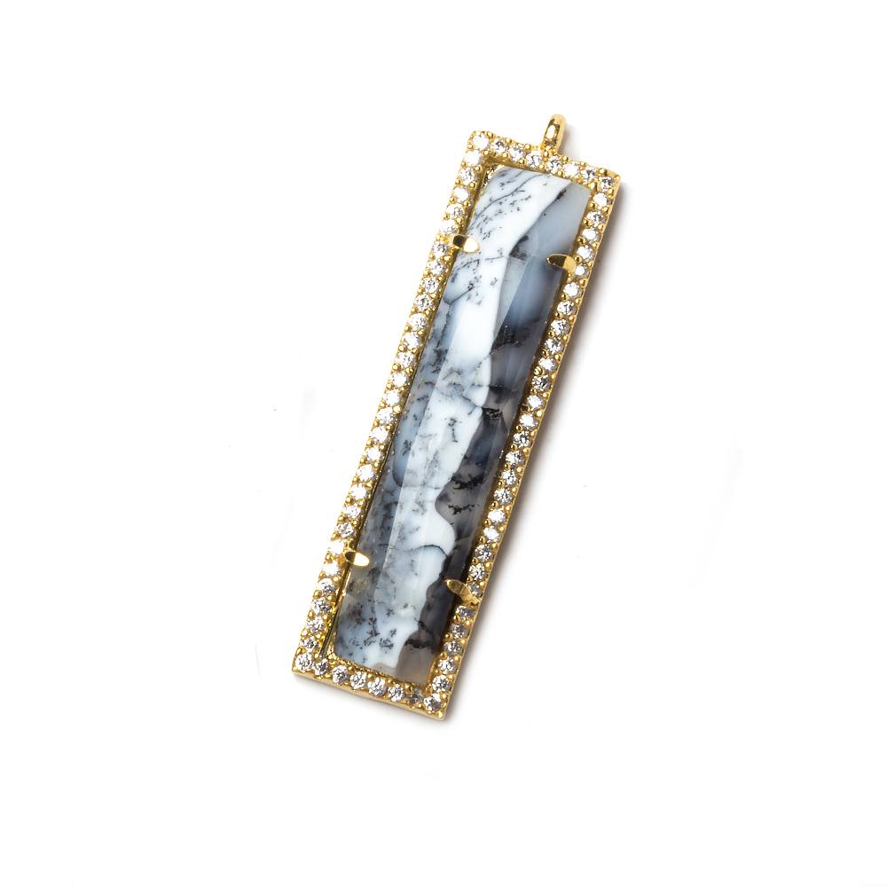 39x10.5mm Gold Bezel CZ and Dendritic Opal Bar 1 ring Pendant 1 piece - Beadsofcambay.com