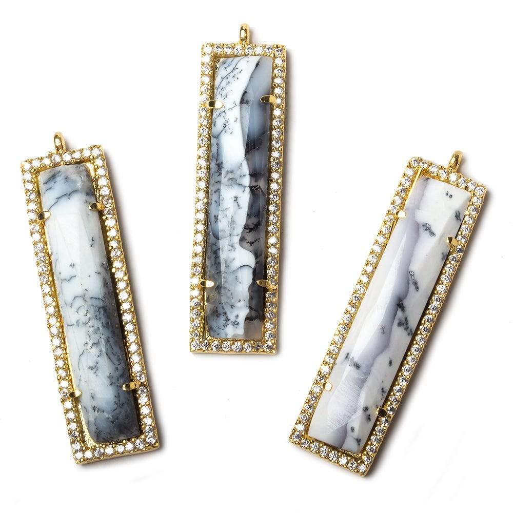 39x10.5mm Gold Bezel CZ and Dendritic Opal Bar 1 ring Pendant 1 piece - Beadsofcambay.com