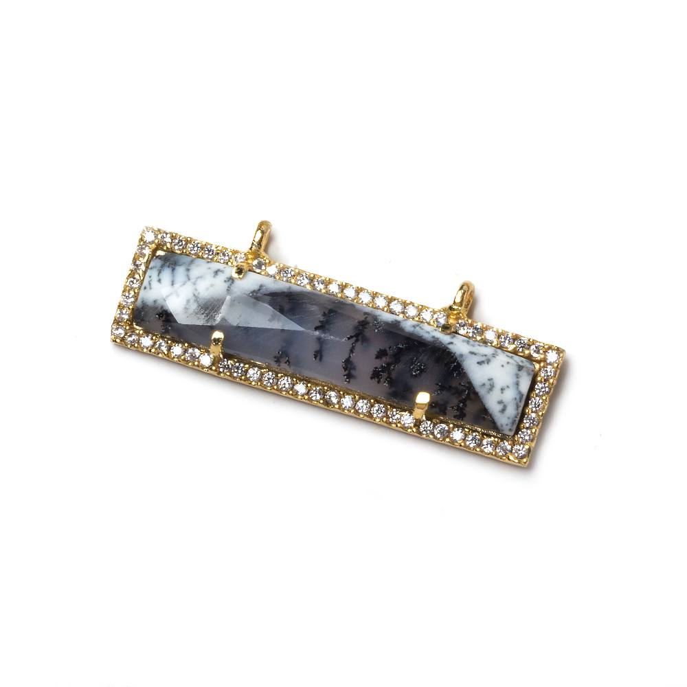 39x10.5mm Gold Bezel CZ and Dendritic Opal Bar 2 ring East - West Connector 1 piece - Beadsofcambay.com