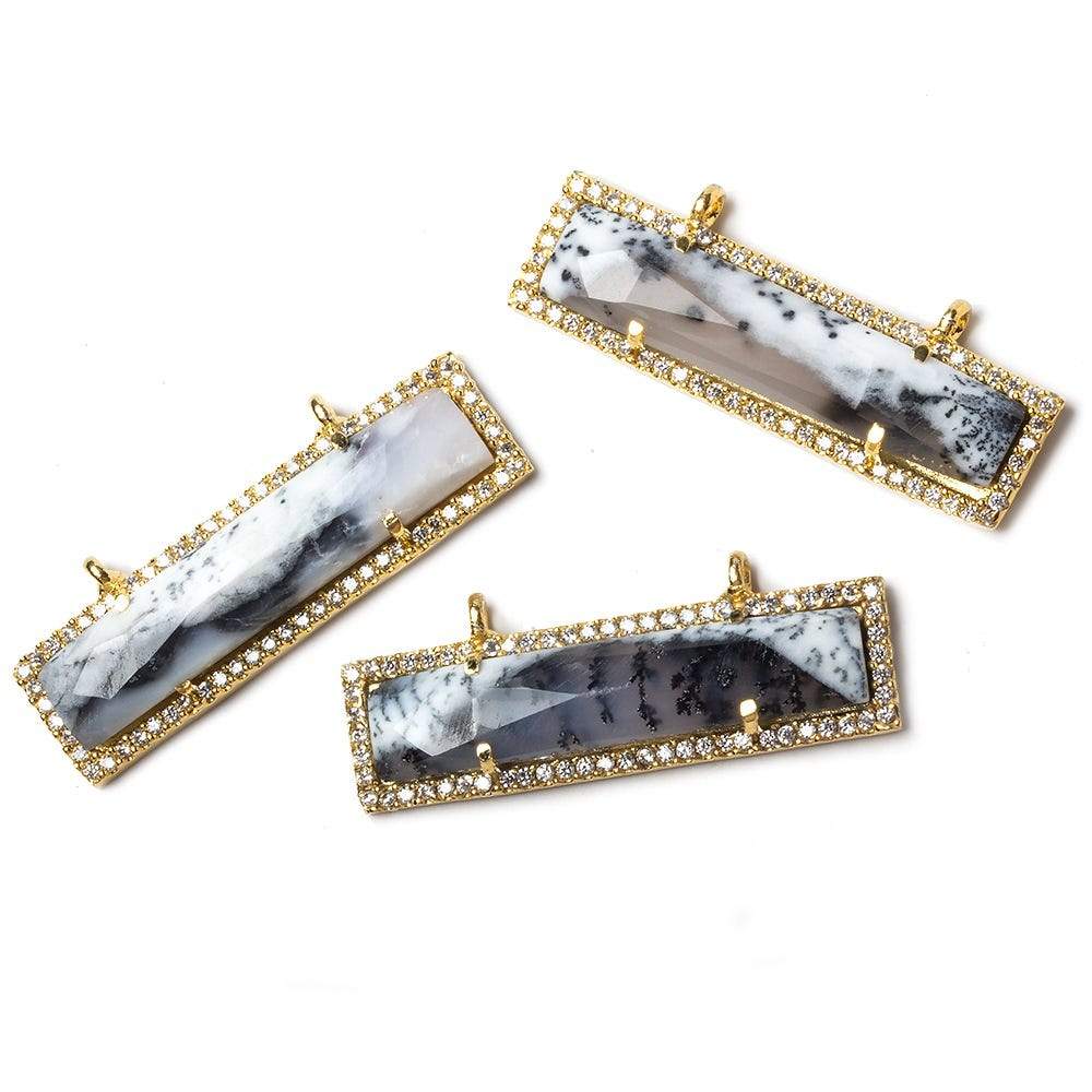 39x10.5mm Gold Bezel CZ and Dendritic Opal Bar 2 ring East - West Connector 1 piece - Beadsofcambay.com