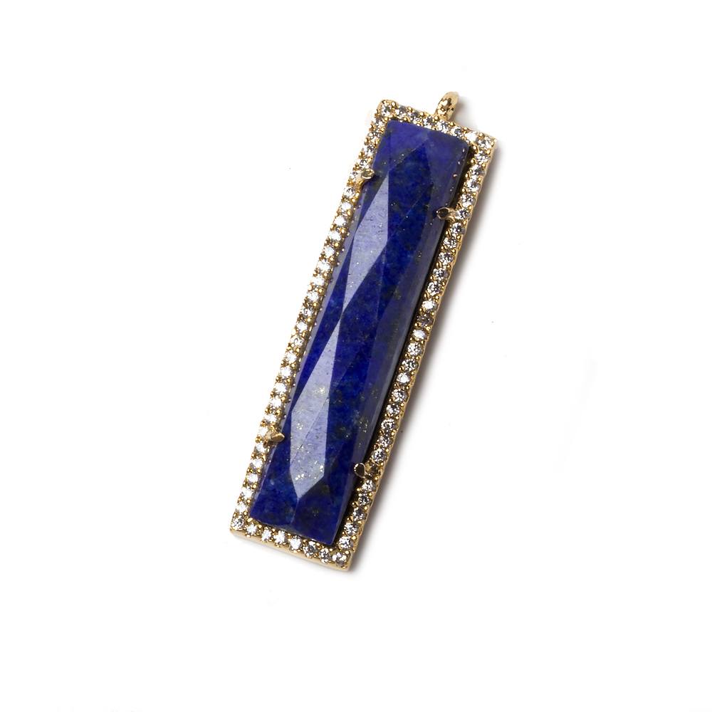 39x10.5mm Gold Bezel CZ and Lapis Lazuli Bar 1 ring Pendant 1 piece - Beadsofcambay.com