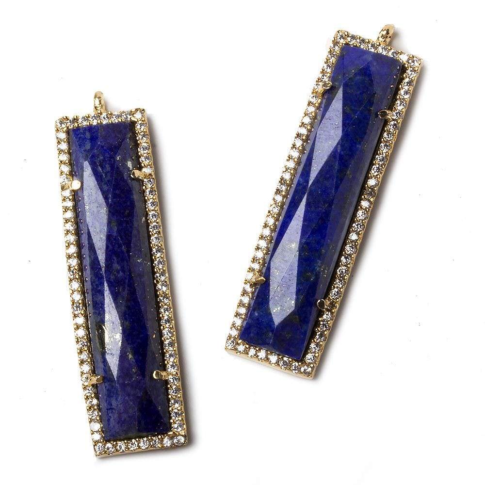 39x10.5mm Gold Bezel CZ and Lapis Lazuli Bar 1 ring Pendant 1 piece - Beadsofcambay.com