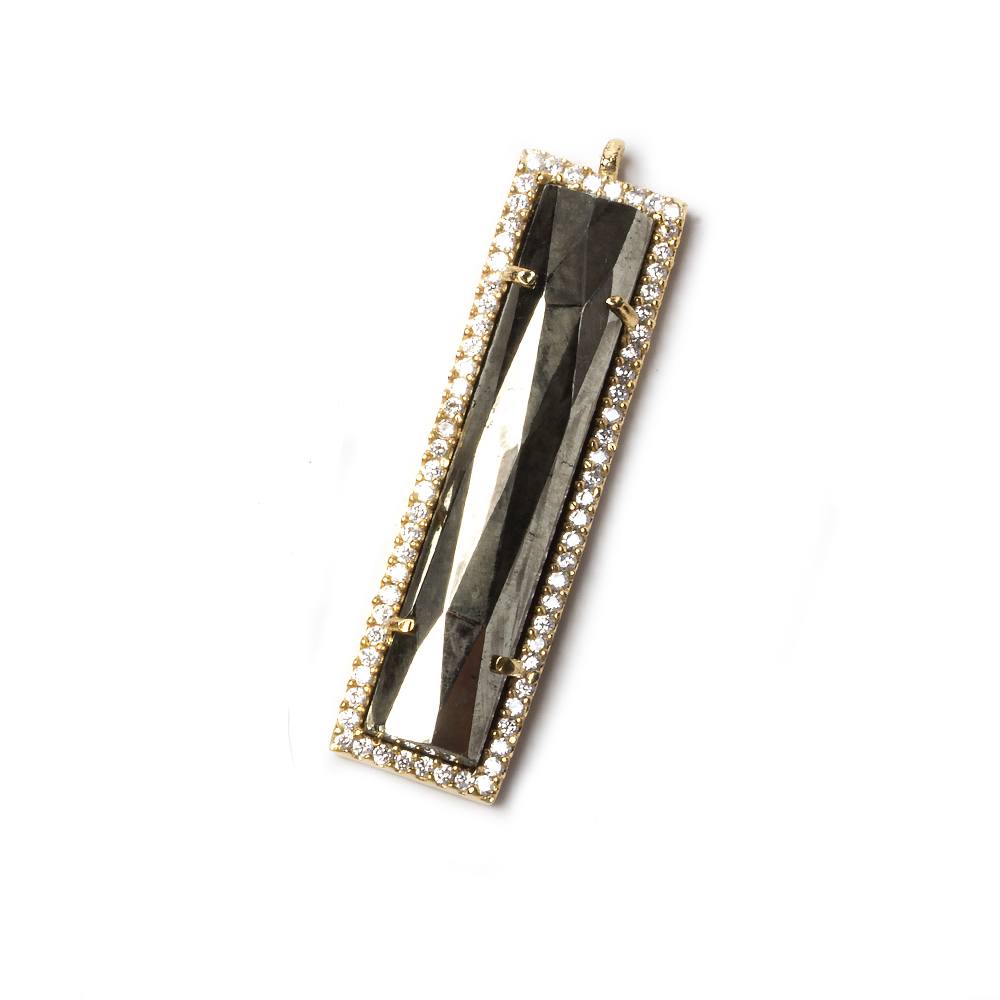 39x10.5mm Gold Bezel CZ and Pyrite Bar 1 ring Pendant 1 piece - Beadsofcambay.com